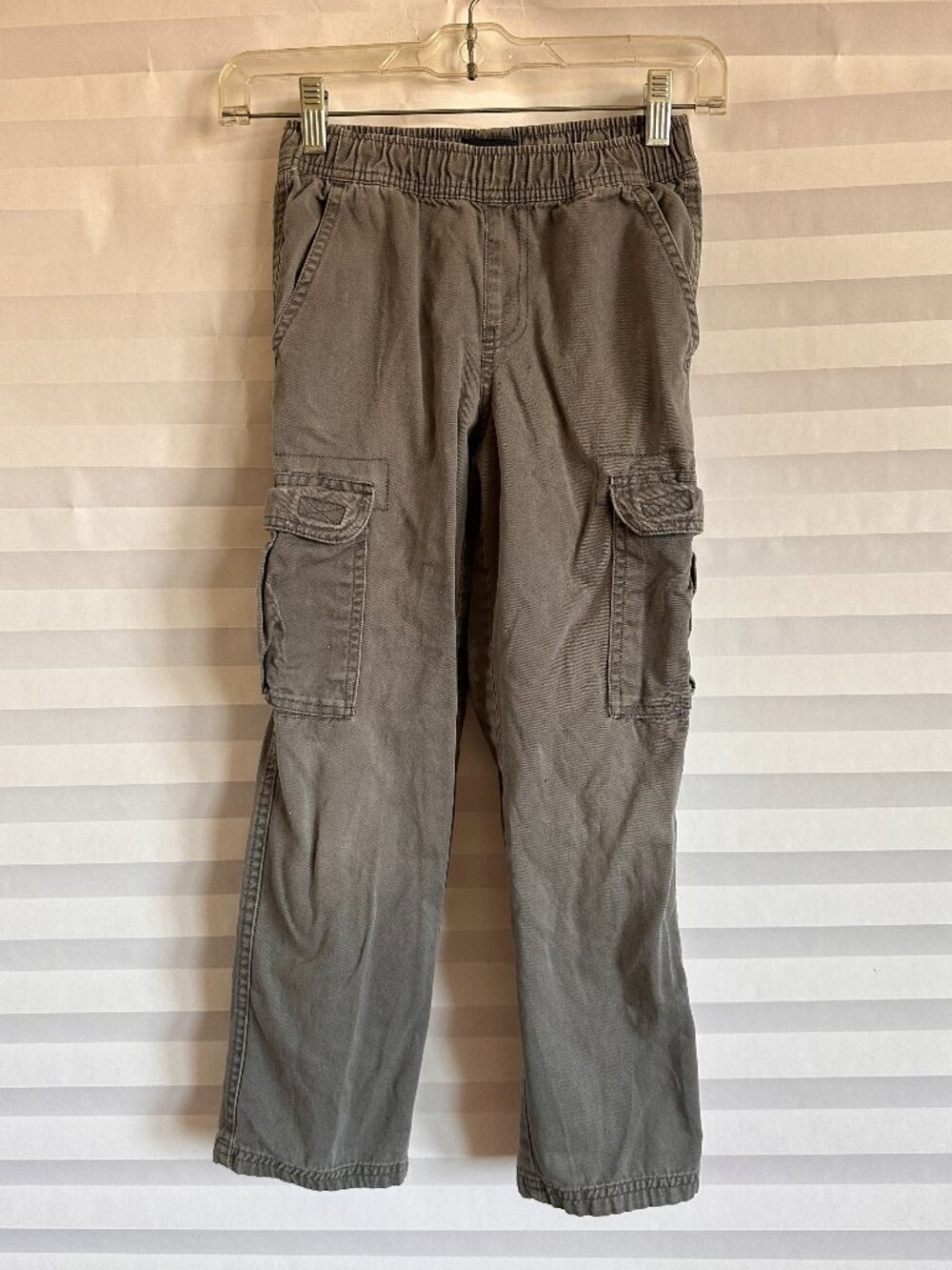 Place Boys Size 7 Gray Elastic Waist Cargo Pants Multi Pocket Casual Bottoms